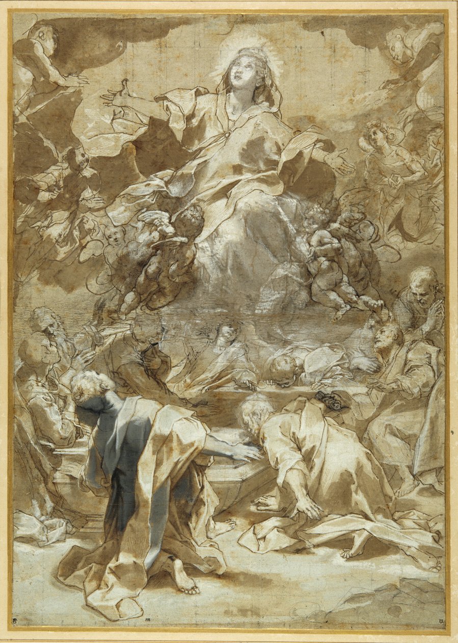 A Szűz Mennybemenetele (toll és barna tinta barna és szürke mosásokkal) alkotó: Federico Fiori Barocci or Baroccio