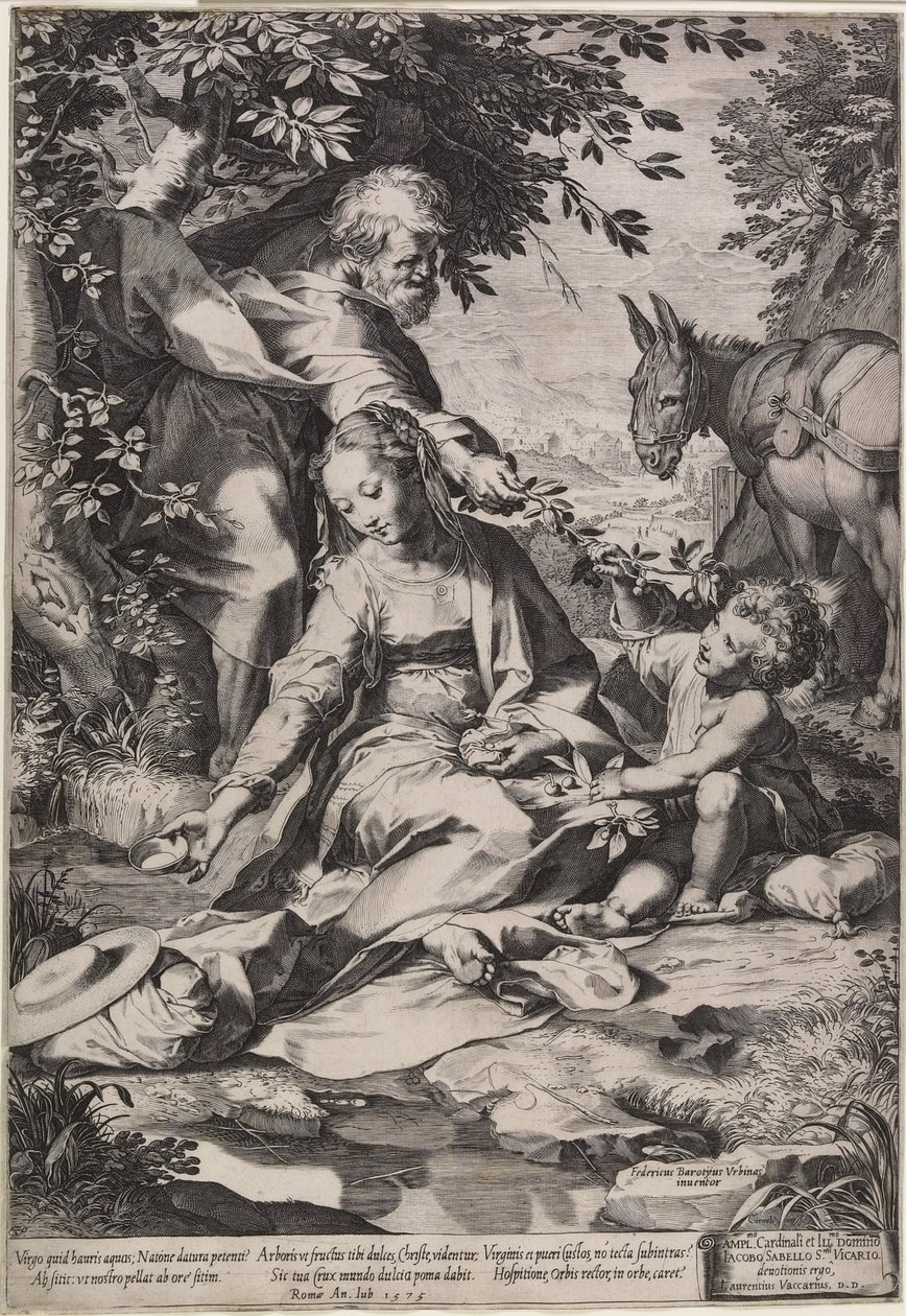 A pihenés az Egyiptomból való visszatéréskor, Cornelis Cort metszete, 1575 alkotó: Federico Fiori Barocci or Baroccio