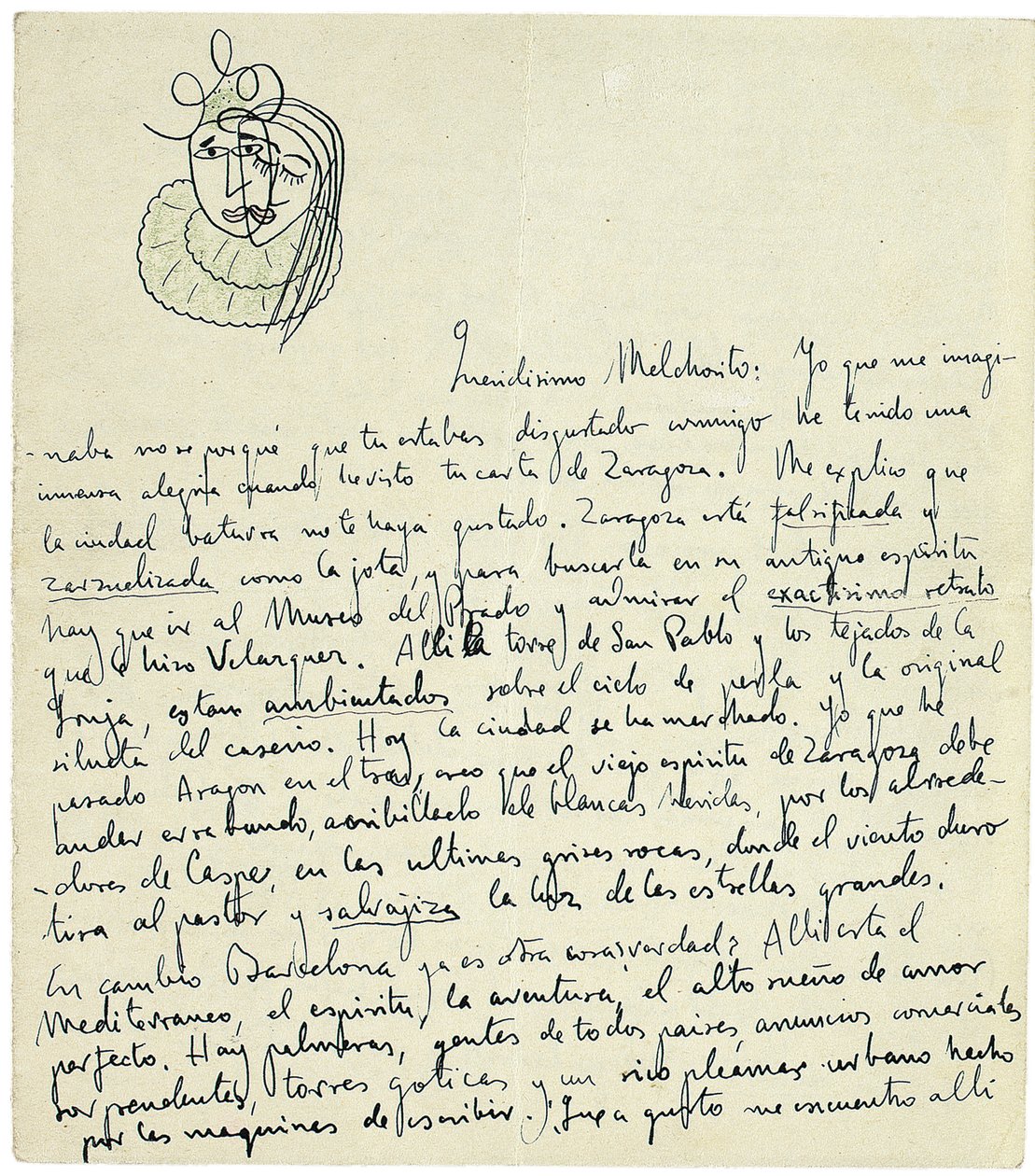Autogram levél Melchor Fernandez Almagronak, Granada, 1926. január végén alkotó: Federico Garcia Lorca
