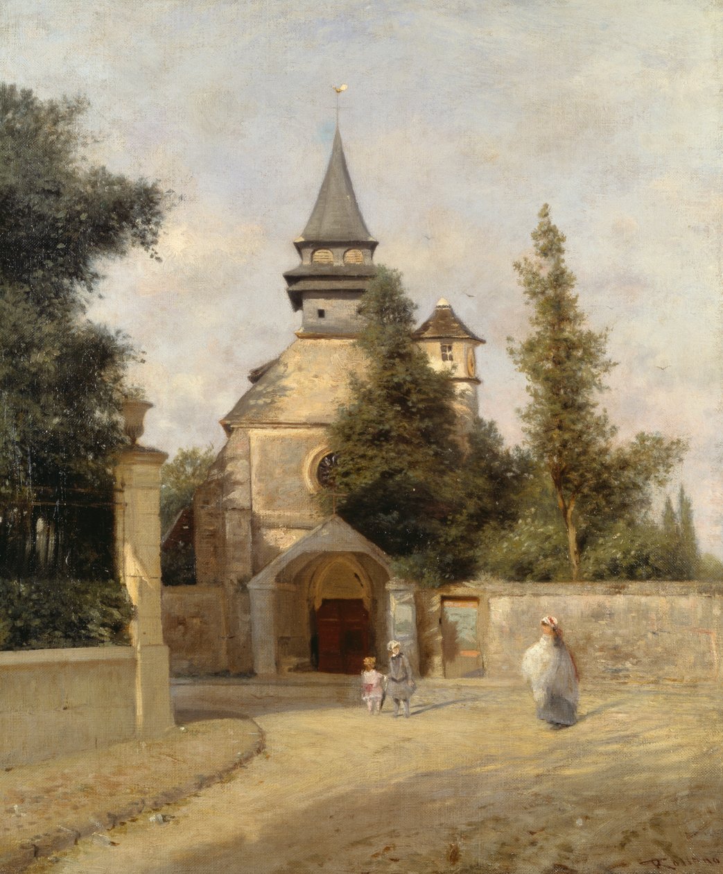 Gyerekek a templomon kívül, Federico Rossano (1835-1912), olaj, vászon, 46,5x38 cm alkotó: Federico Rossano