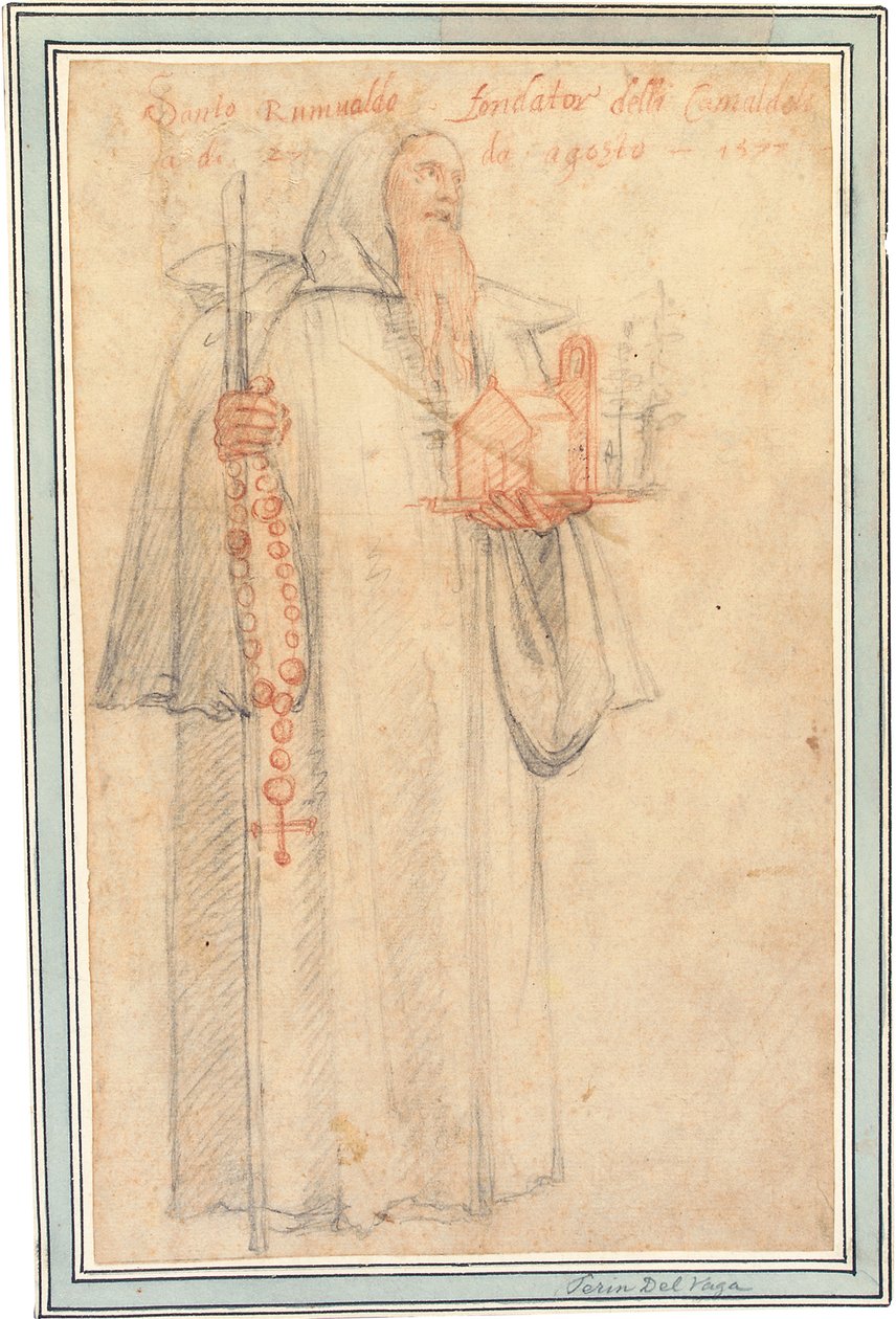 Fra Stefano, a vallombrosai kamaldoliták ügyésze, mint Szent Romuald, kezében egy templom és egy rózsafüzér makettje, 1577 alkotó: Federico Zuccaro