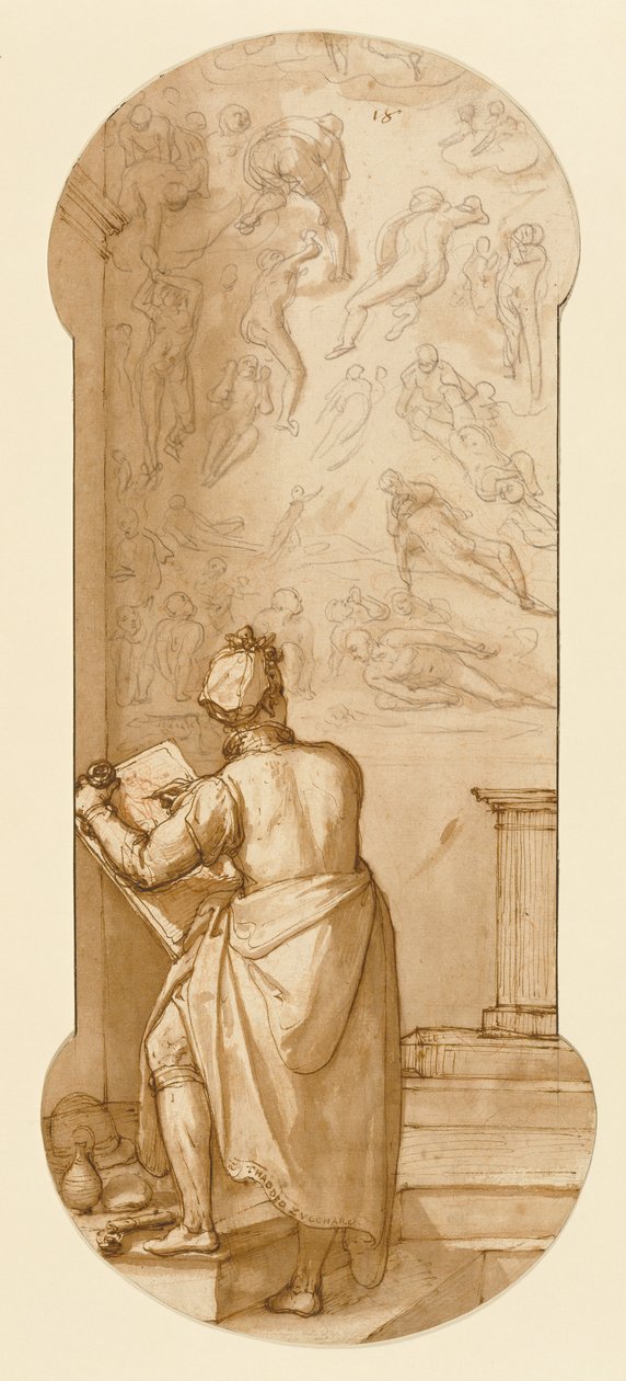 Taddeo a Sixtus-kápolnában Michelangelo „Utolsó ítéletét” rajzolja alkotó: Federico Zuccaro