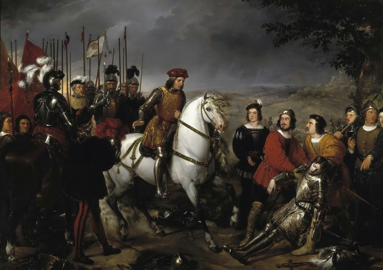 Spanyol: El Gran Capitán recorriendo el campo de la batalla de Ceriñola Gonzalo Fernández de Córdoba a cerignolai csatában
 vagy spanyolul: El Gran Capitán después de la batalla de Ceriñola encuentra el cadáver de Luis de Armagnac Gonzalo Fernández de Córd alkotó: Federico de Madrazo y Kuntz