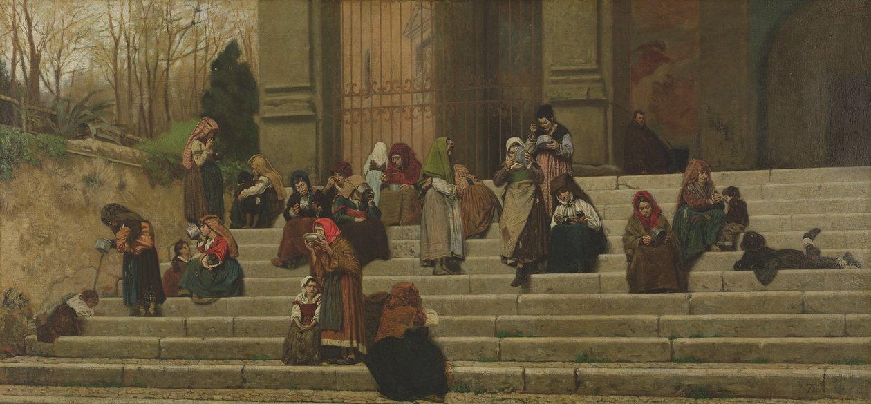 Szegények a római Ara Coeli kolostor lépcsőjén, 1872 alkotó: Federigo Zandomeneghi