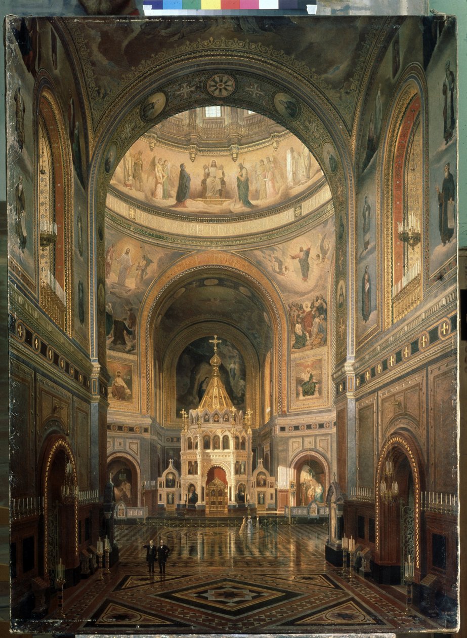 Belső nézet a moszkvai Megváltó Krisztus-székesegyházra. (A moszkvai Megváltó Krisztus-székesegyház belső képe) - 1839 és 1883 között épült, Constantin Thon (Ton) építész - Az építészet és a dekoráció leírása - Festmény alkotó: Fedor Andreevich Klages