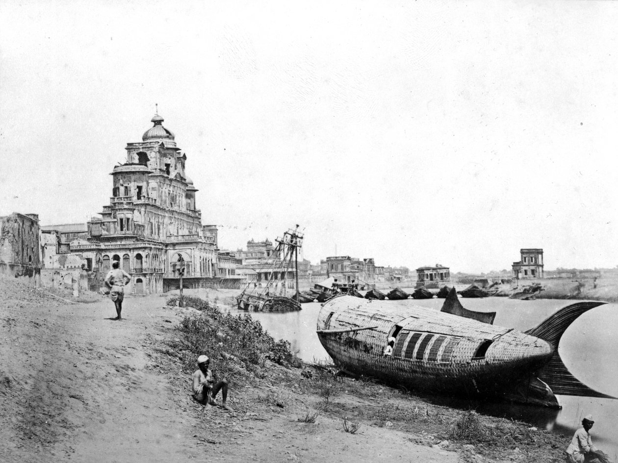 Kilátás a Chattar Manzil palotára, a Gumti folyón, Lucknowban, az indiai lázadás idején, 1858 alkotó: Felice Beato