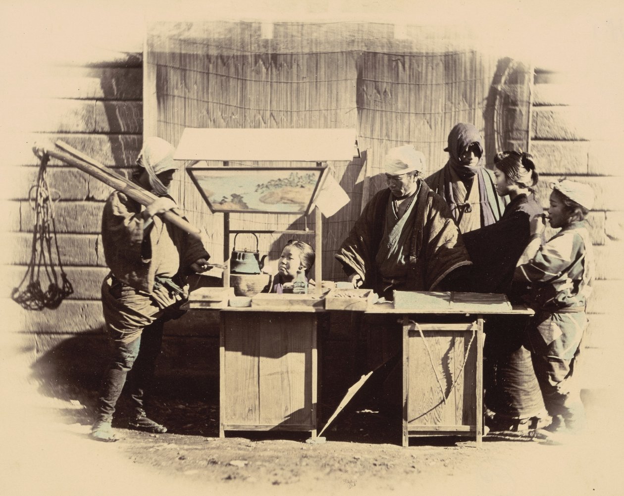 Utcai frissítő standok, c. 1865. alkotó: Felice Beato