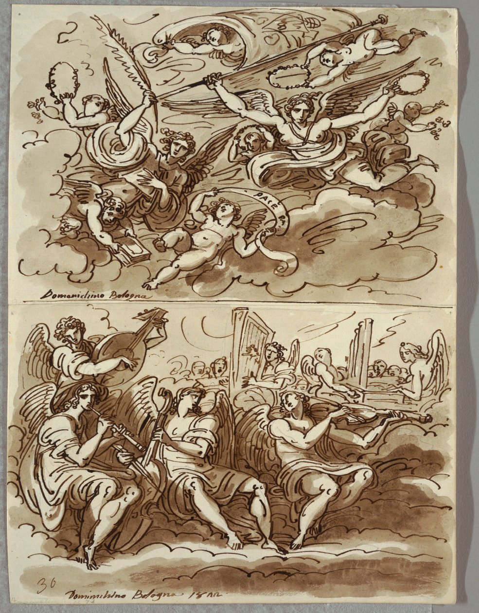A mártíromság szimbólumait hordozó angyalok, tanulmány Domenichino után alkotó: Felice Giani