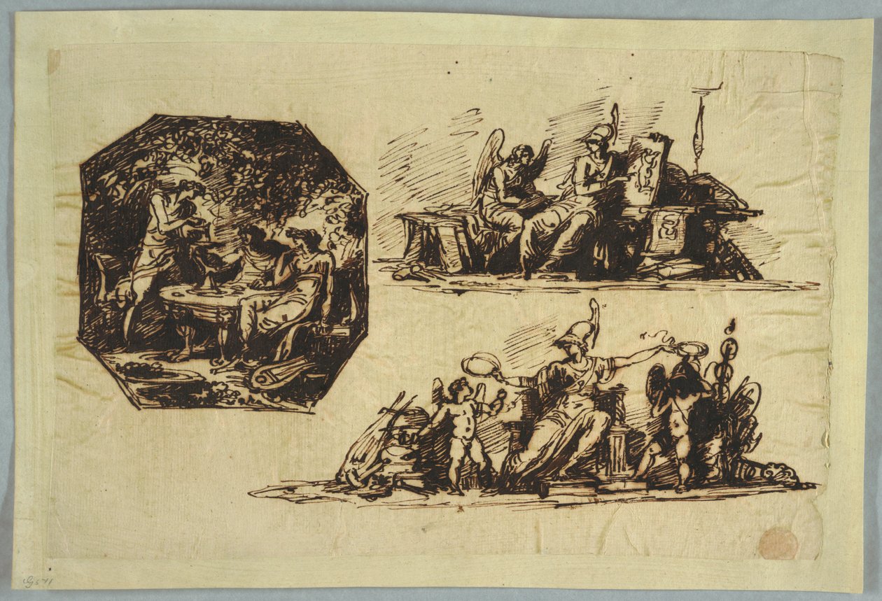 Bacchus, Apollo és Mnemosine; Minerva trófeákkal alkotó: Felice Giani