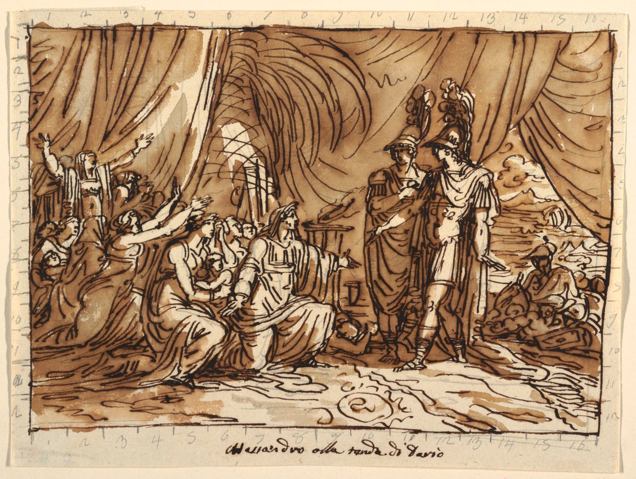 Mennyezettervezés, Sándor és Darius családja, Sándor kegyelme, Sala di Alessandro, Palazzo Naldi, Faenza alkotó: Felice Giani
