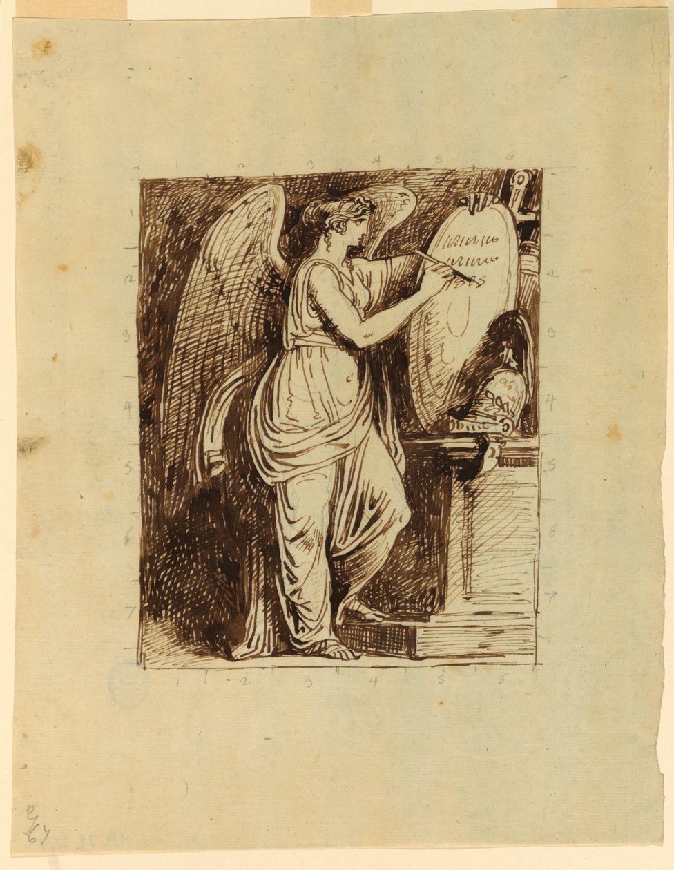 Rajz, Szárnyas győzelem, 1805-ös dátummal a pajzson, 1805 alkotó: Felice Giani