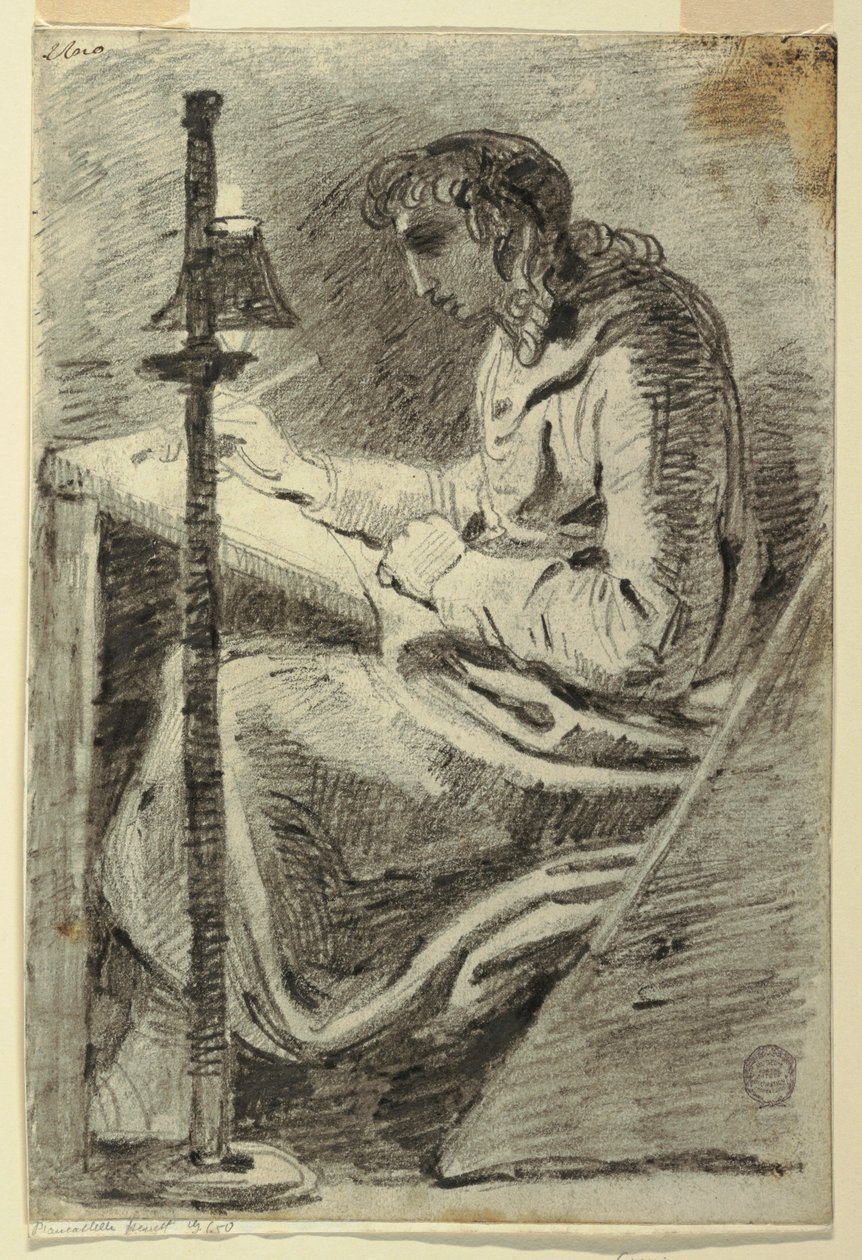 Rajz, Egy művész rajzolása lámpafénynél, 1800-1820 alkotó: Felice Giani