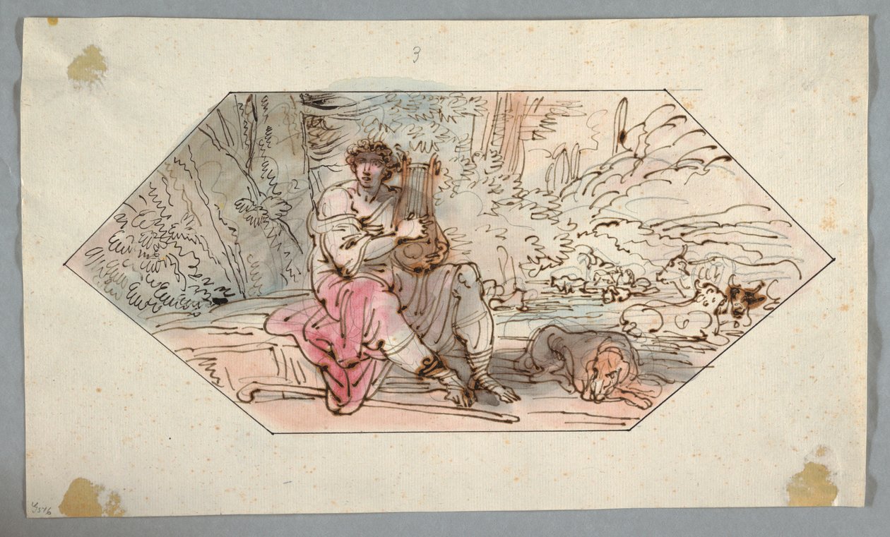Rajz, Apolló őrzi Admetus király csordáit [vagy nyáját], 1780-1800 alkotó: Felice Giani