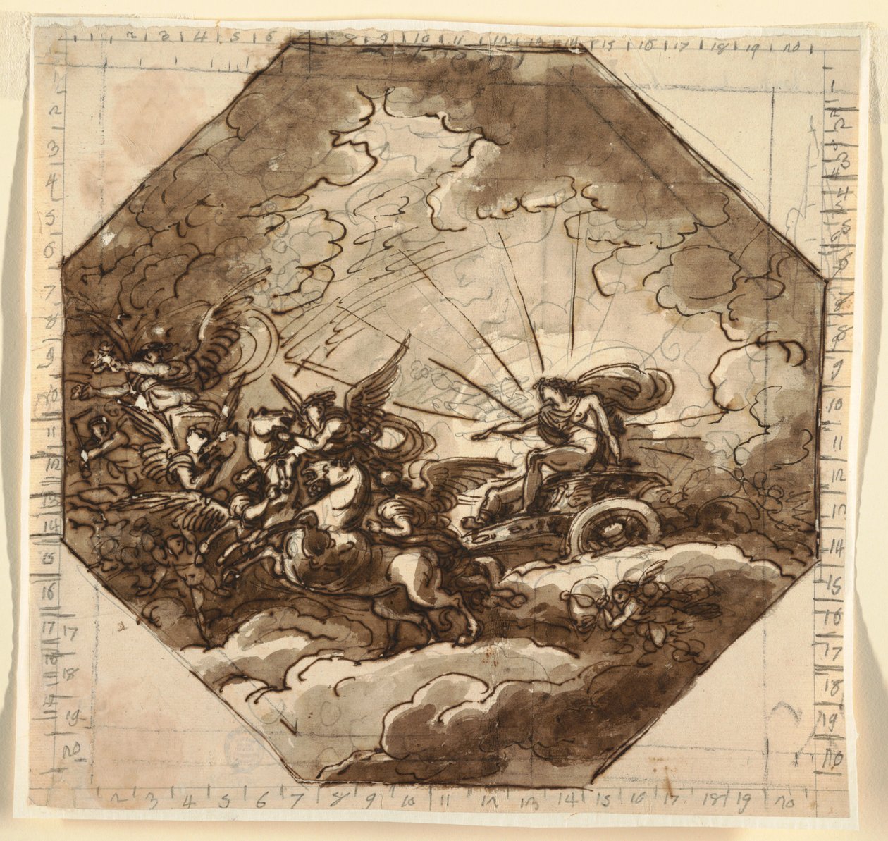 Rajz, Apolló a szekéren Aurórával, Sala Ottogonale, Palazzo Milzetti, Faenza, 1804-05 alkotó: Felice Giani