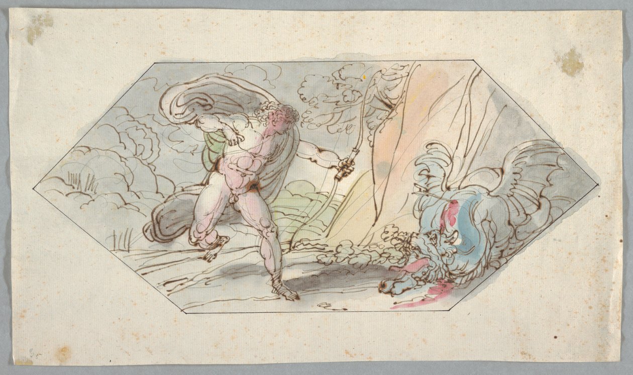 Rajz, Apolló megöli a pitont, 1796-98 alkotó: Felice Giani