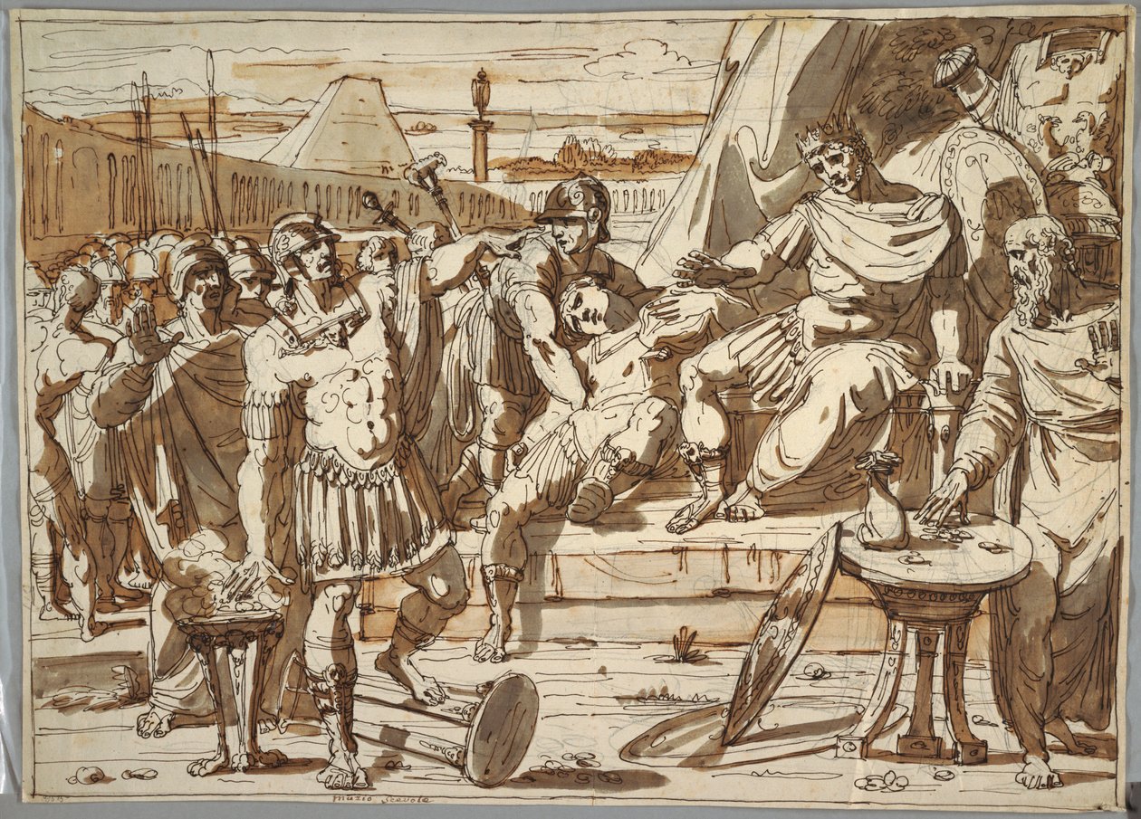 Rajz, Caius Mucius Scaevola és Porsena, 1800-1820 alkotó: Felice Giani