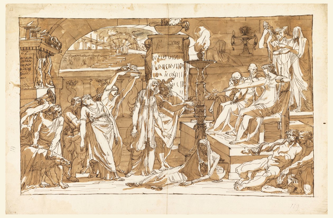Rajz, Hádész; Perszephoné az alvilágban (felajánlás Proserpine-nek), 1820 körül. alkotó: Felice Giani