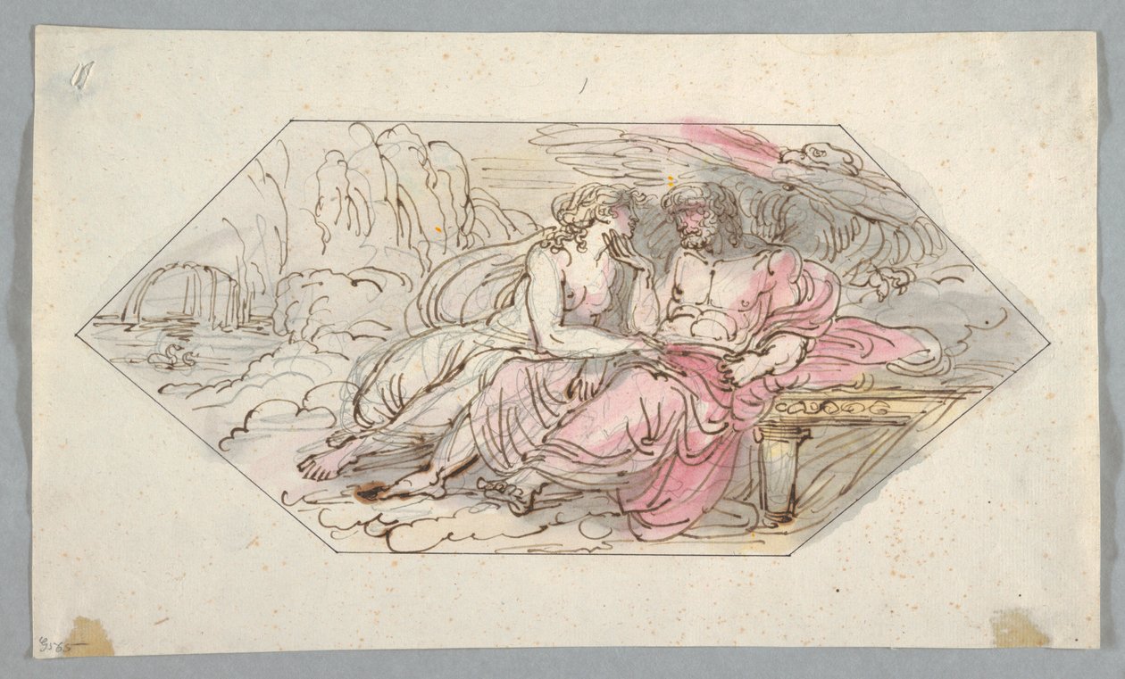 Rajz, Jupiter vigasztal egy könyörgő istennőt, valószínűleg Vénuszt, 1796-98 alkotó: Felice Giani
