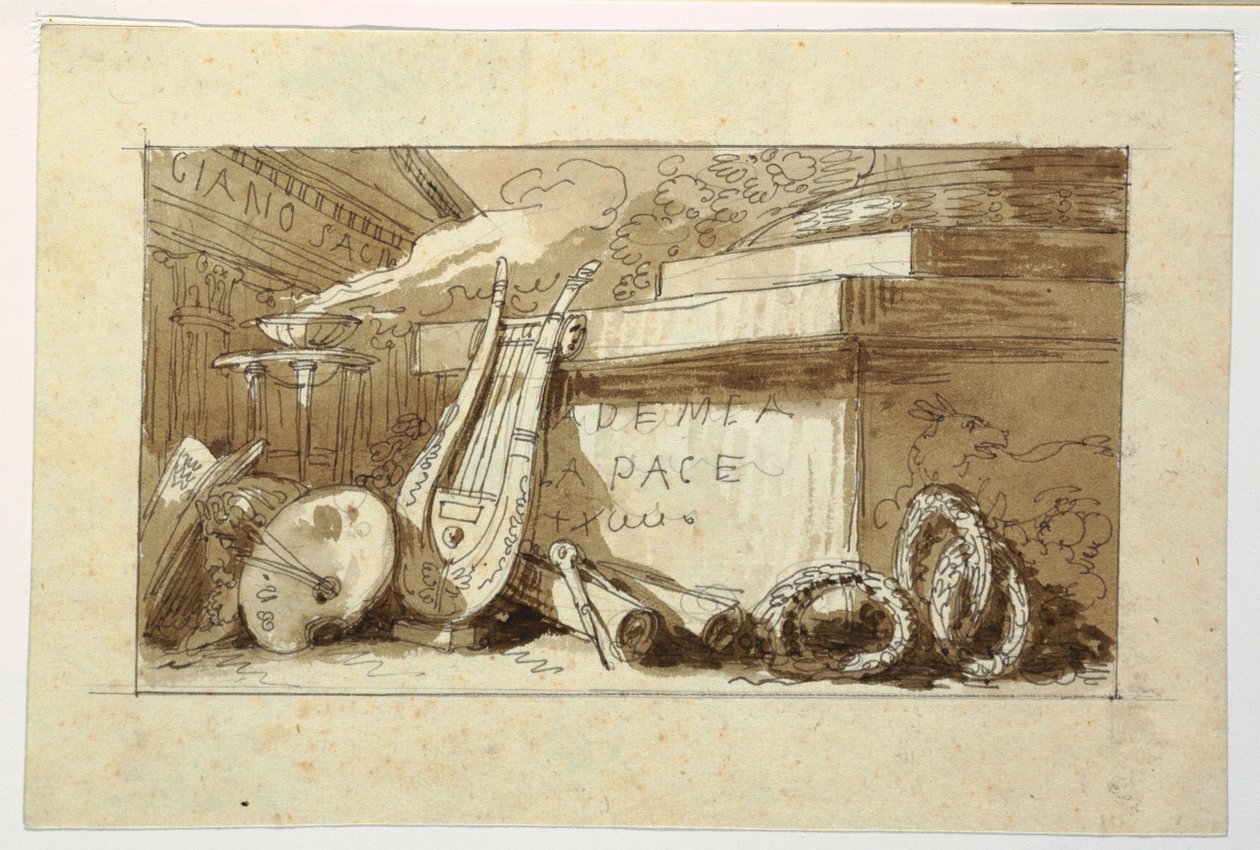 Rajz, emlékmű egy Accademia della Pace számára, 1810-20 alkotó: Felice Giani