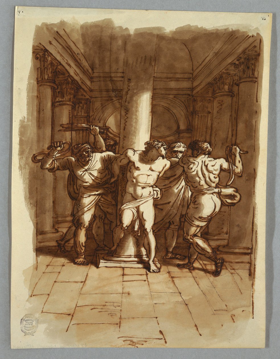 Rajz, vázlatfüzet oldal: Krisztus megostorozása, 1810-15 alkotó: Felice Giani