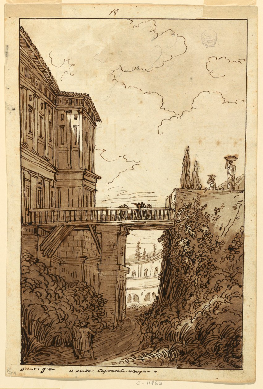 Rajz, Villa Farnese: a Caprarola-árokban, 1813 körül. alkotó: Felice Giani