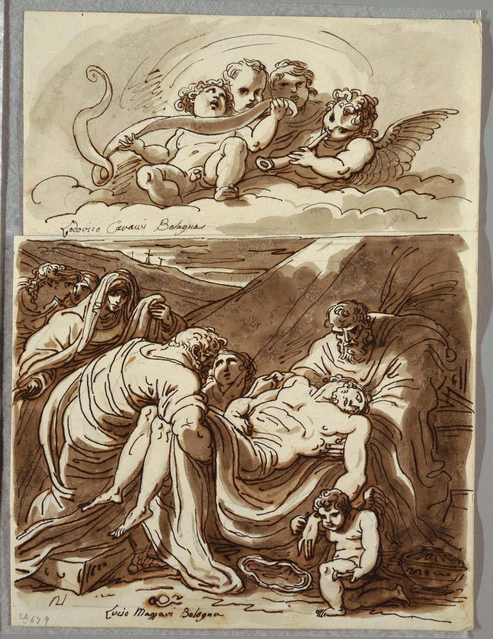 Négy putti muzsikál, tanulmány Lodovico Carracci után; Krisztus, Tanulmány Massari után alkotó: Felice Giani