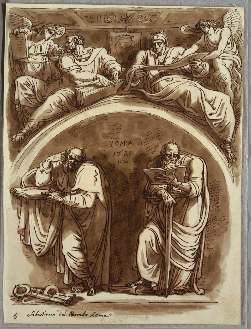 Lunette Szent Péterrel és Pállal, Mátéval és Ézsaiás prófétával, Tanulmányozás Sebastiano del Piombo után alkotó: Felice Giani