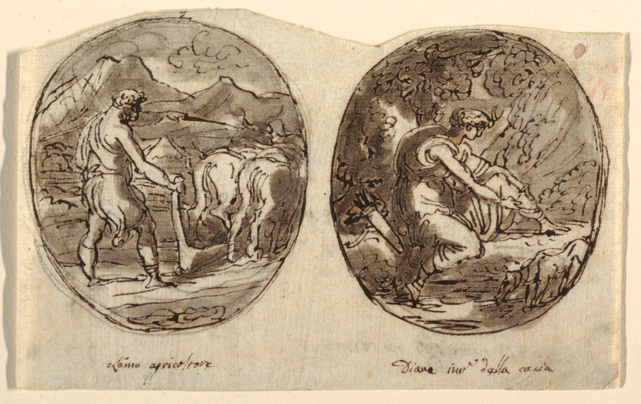 Ember, a gazda, Diana, a vadászat istennője, boltíves mennyezet kialakítása, Sala dei Legislatori, Palazzo Conti-Sinibaldi, Faenza alkotó: Felice Giani