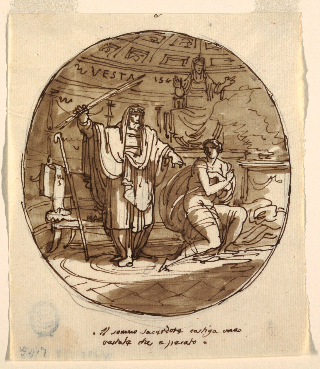 A főpap megbünteti a Vesta-szüzet, a Numa Pompilius terme, Palazzo Milzetti, Faenza alkotó: Felice Giani