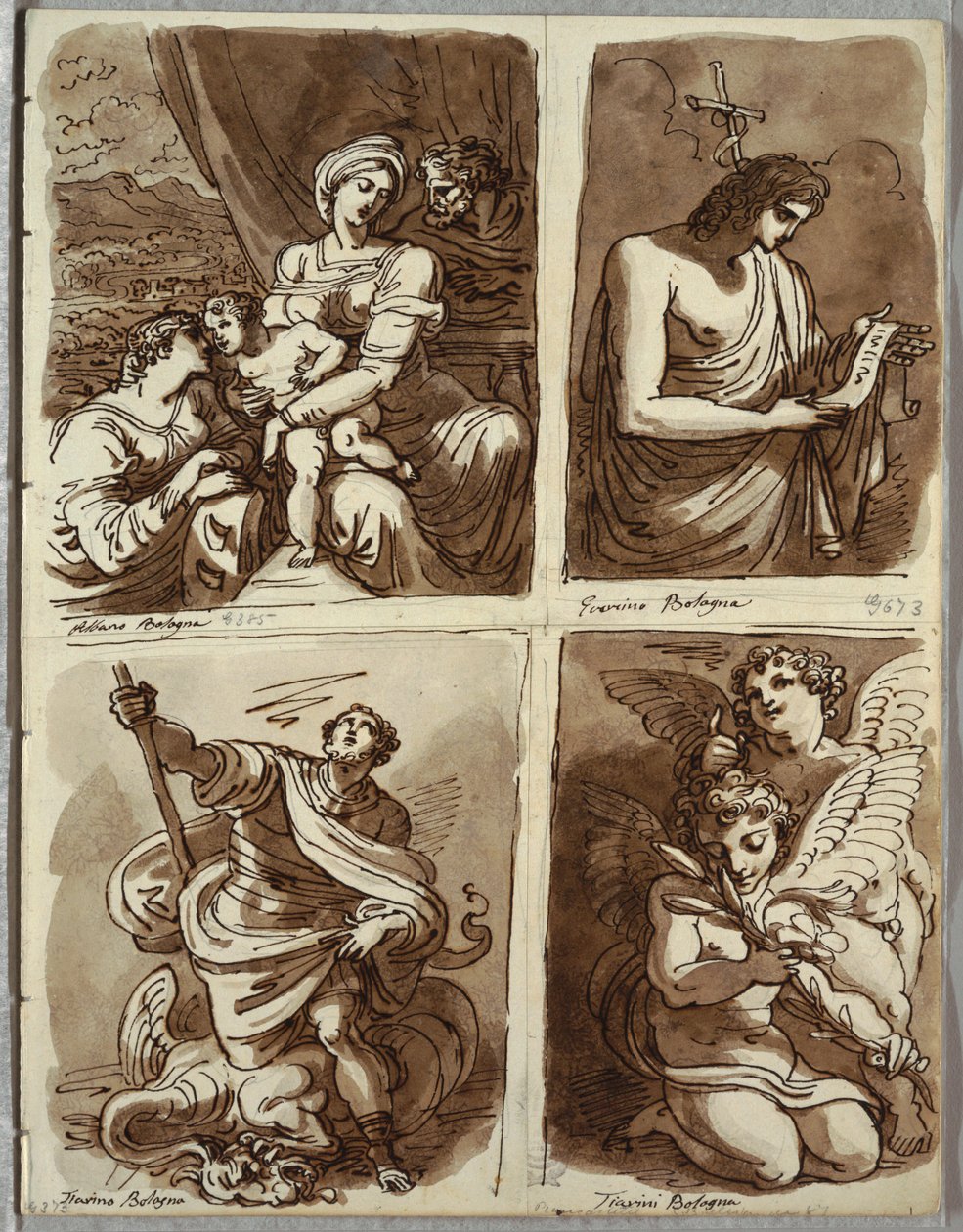 A Szent Család Szent Katalinnal; Keresztelő Szent János, Guercino után; Szent György és a sárkány, Alessandro Tiarini után; Két Putti alkotó: Felice Giani
