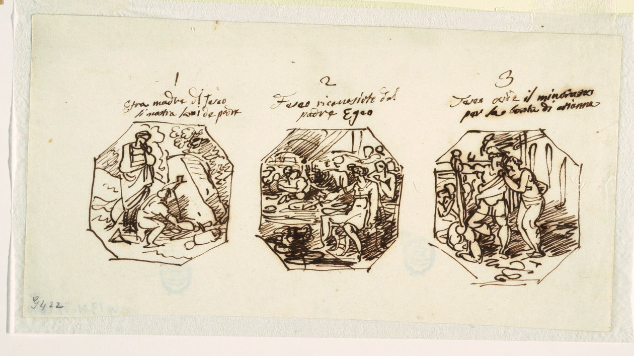 Három vázlat Theseus-témákról, a Sala di Teseo, Palazzo Gaddi, Forli számára alkotó: Felice Giani