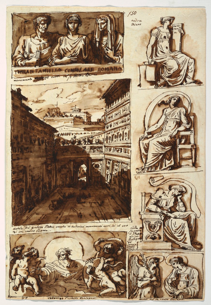 Különféle műalkotások. A Palazzo Mattei udvara Rómában alkotó: Felice Giani