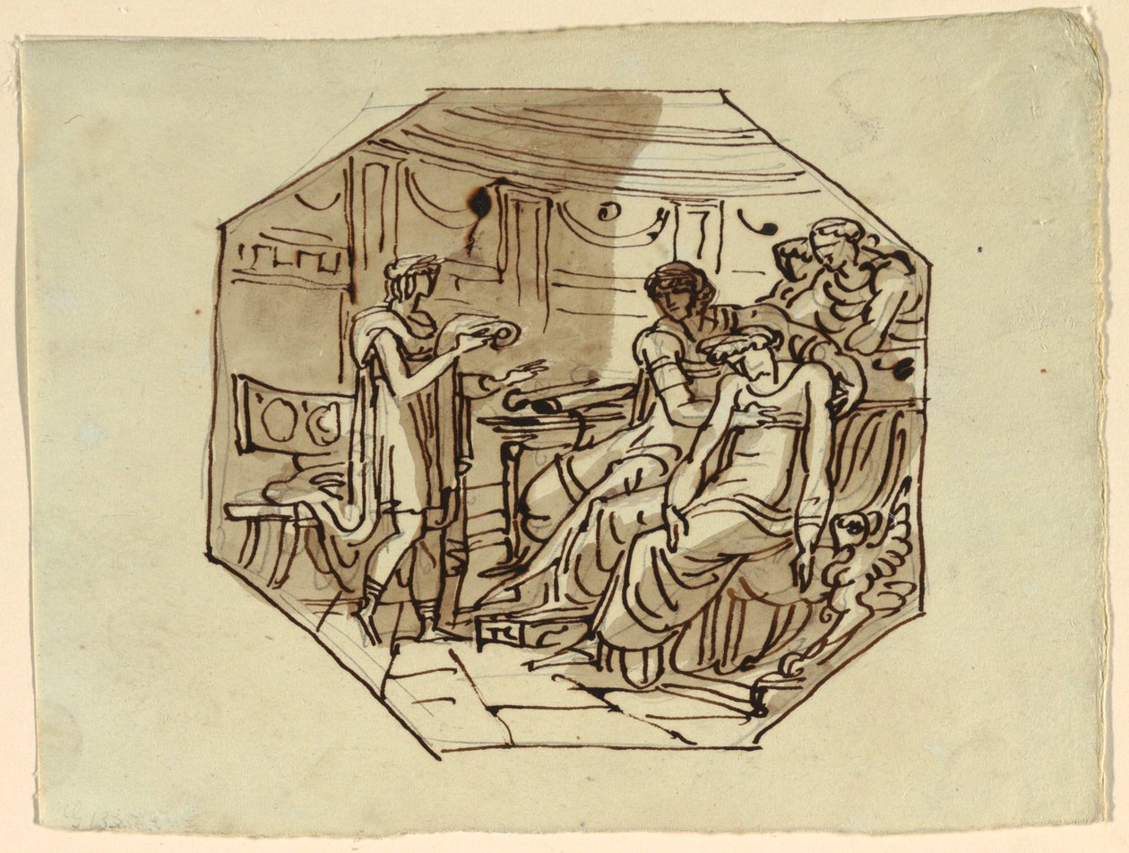 Vergilius felolvassa Marcellus laudációját Lucretiának és Augustusnak, Palazzo Cavina, Faenza alkotó: Felice Giani