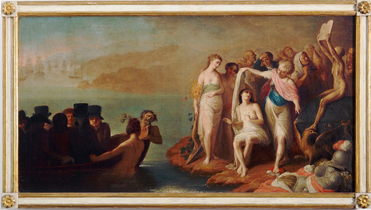 Olasz száműzöttek érkezése Franciaországba 1802-ben (Festészet, 19. század eleje) alkotó: Felice Guascone
