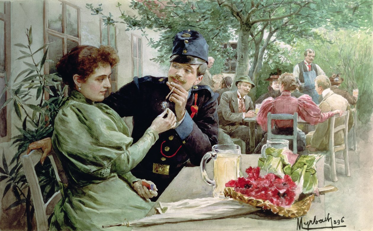 Katona és egy fiatal lány új bort isznak, 1896 alkotó: Felicien baron de Myrbach Rheinfeld