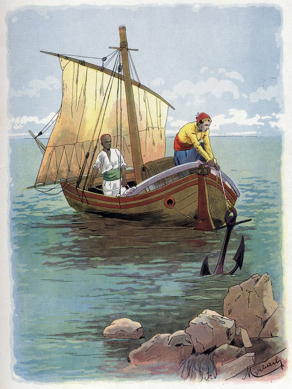 Robinson Crusoe megszökik a fogságból. alkotó: Felicien baron de Myrbach Rheinfeld