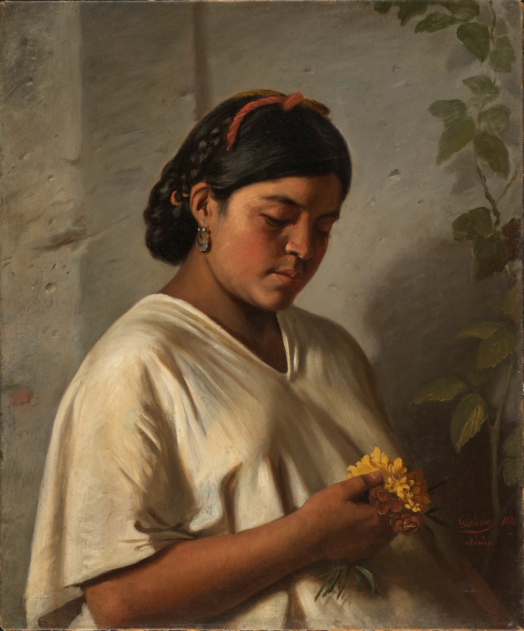 Indiai nő körömvirággal, 1876 alkotó: Felipe Santiago Gutierrez