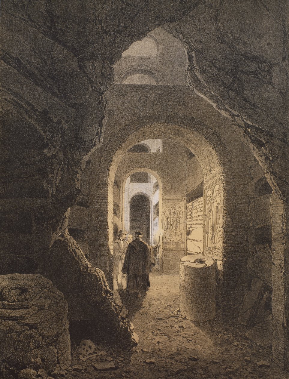 San Calixto katakombái Rómában, illusztráció a „Rome dans sa grandeur” albumról, 1870 alkotó: Felix Benoist