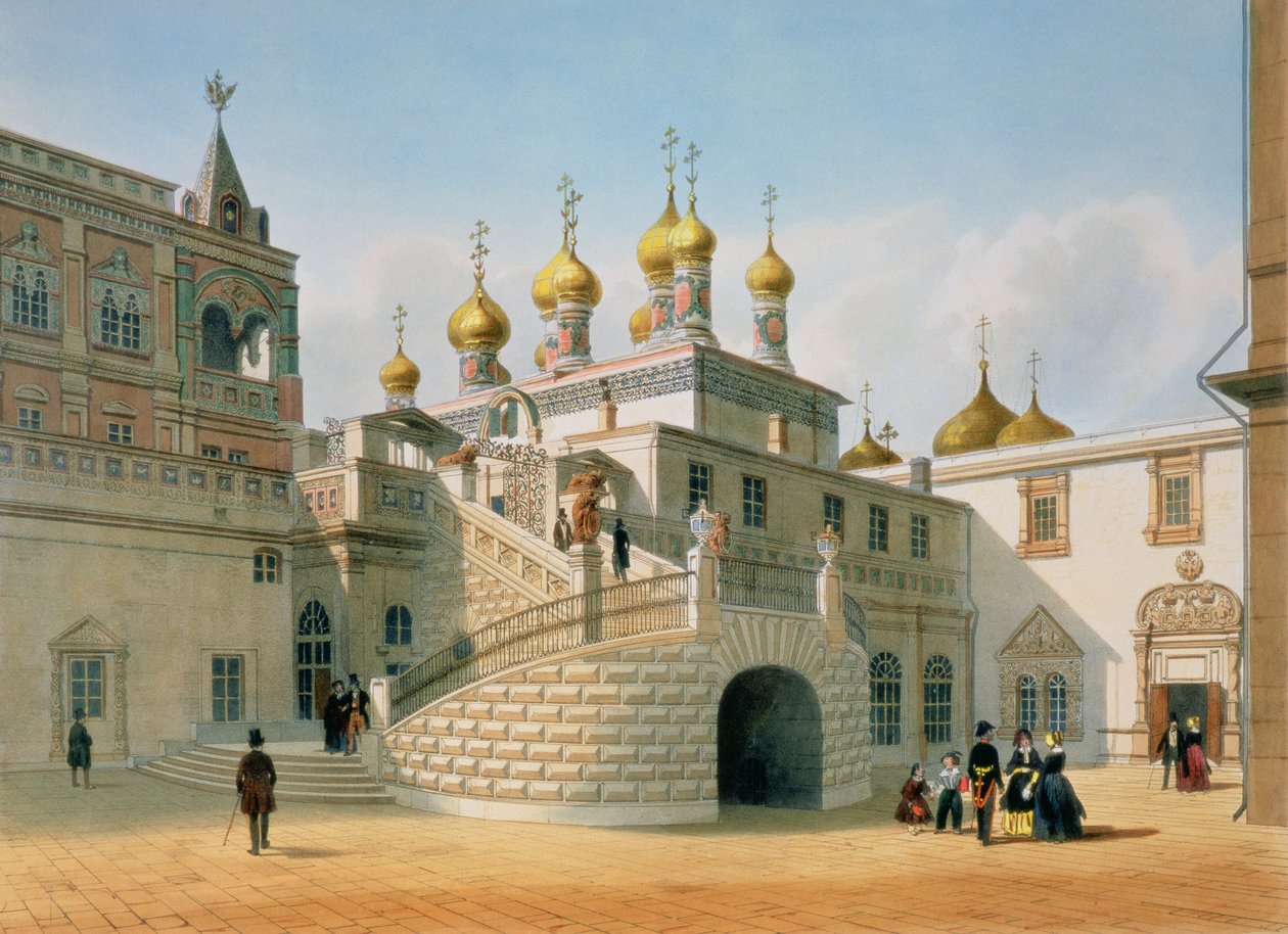 Kilátás a Boyar palotára a moszkvai Kremlben, Lemercier nyomtatása, Párizs, 1840-es évek alkotó: Felix Benoist