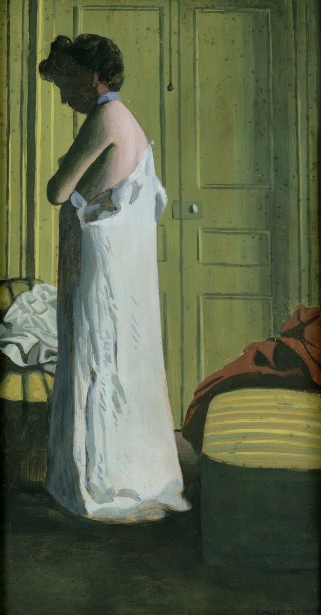 Meztelen a belső térben, nő leveszi az ingét alkotó: Felix Edouard Vallotton