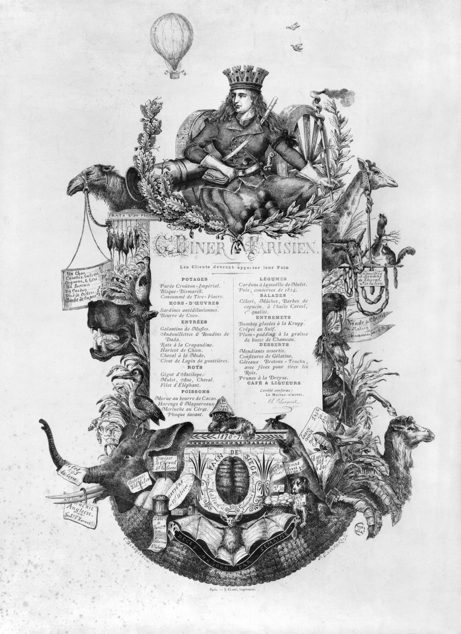 Grand Diner Parisien, menü Párizs ostroma idején, 1870-71 (bw fotó) alkotó: Felix Jean Gauchard