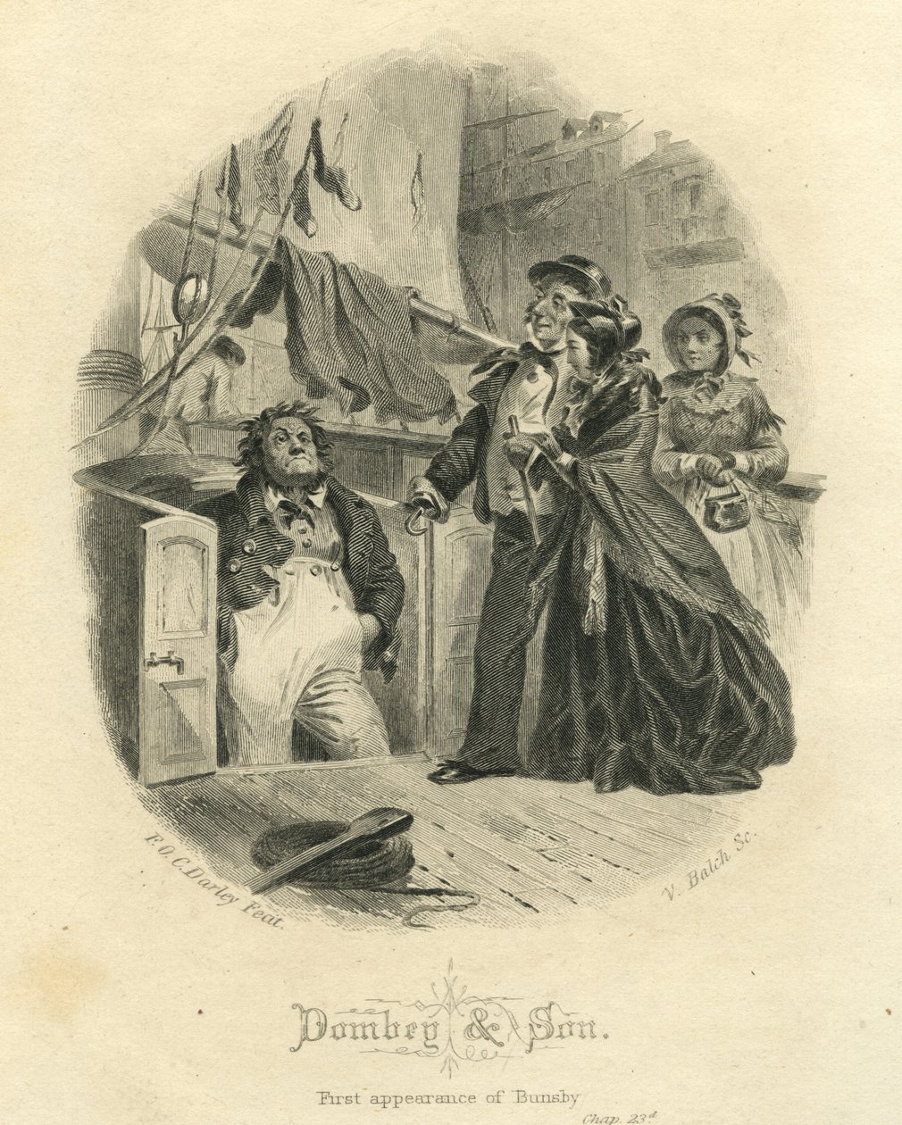 Dombey und Son: Bunsby első megjelenése, Vistus Balch metszete (1799-1884) alkotó: Felix Octavius Carr Darley