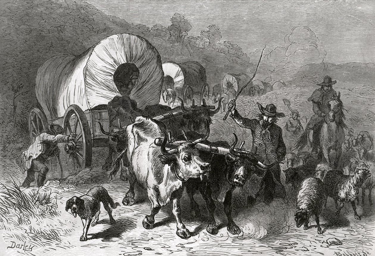 Kivándorlás a nyugati országba, Bobbett metszete alkotó: Felix Octavius Carr Darley