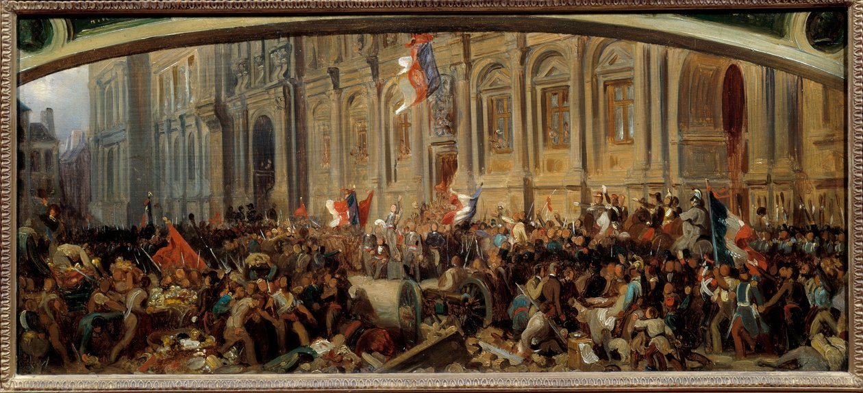 1848-as forradalom: "" Alphonse de Lamartine (1790-1869), francia író és politikus 1848. február 25-én elutasítja a vörös zászlót a városházán. Felix Philippoteaux festménye (kb. 1815-1884) alkotó: Felix (after) Philippoteaux