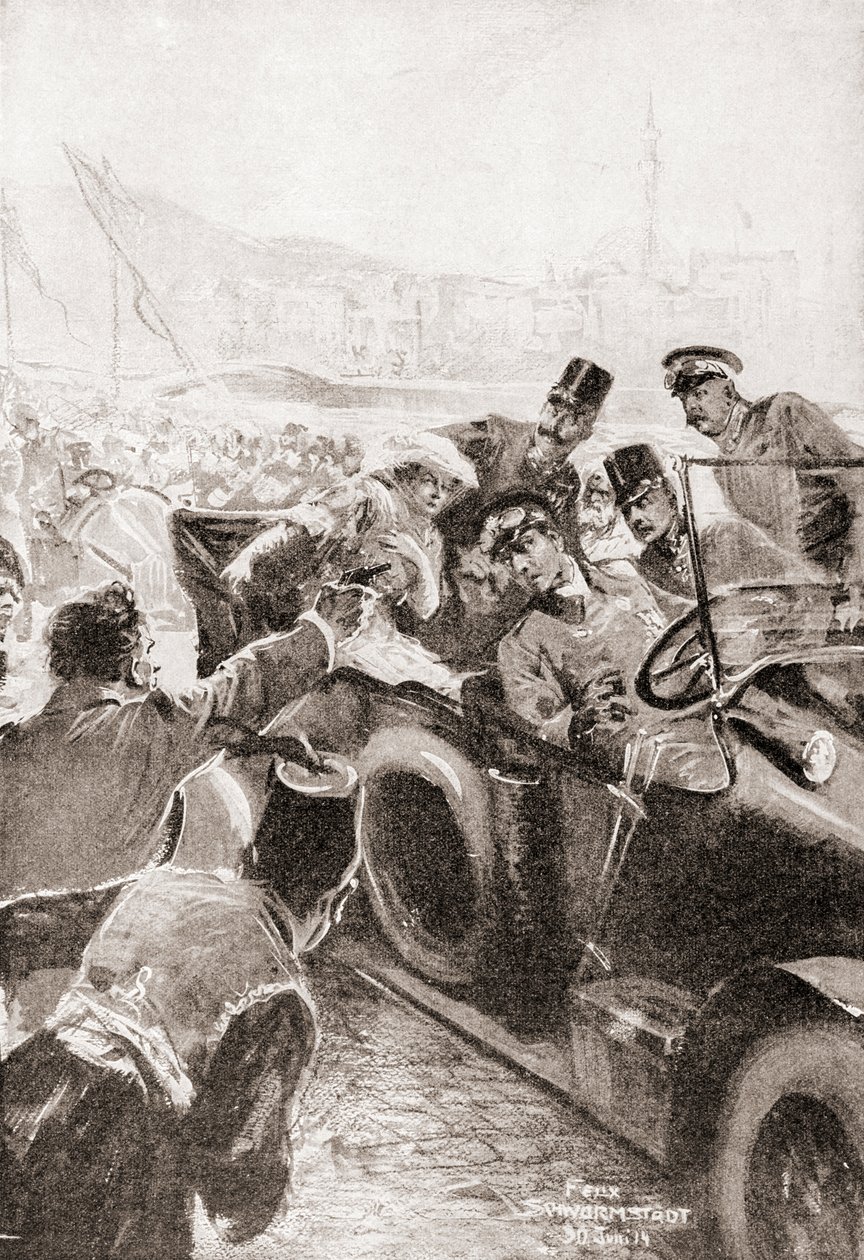 Ferenc Ferdinánd és felesége, Sophie, Hohenberg hercegnő meggyilkolása június 28-án alkotó: Felix (after) Schwormstadt