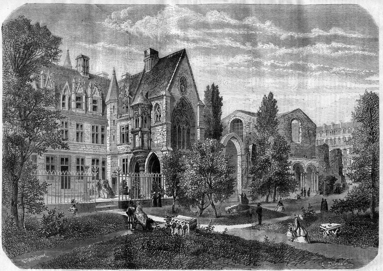 A Palais des Thermes és a Cluny Kórház tere Párizsban 1868-ban - Metszet Felix de Thorigny rajza alapján alkotó: Felix (after) Thorigny
