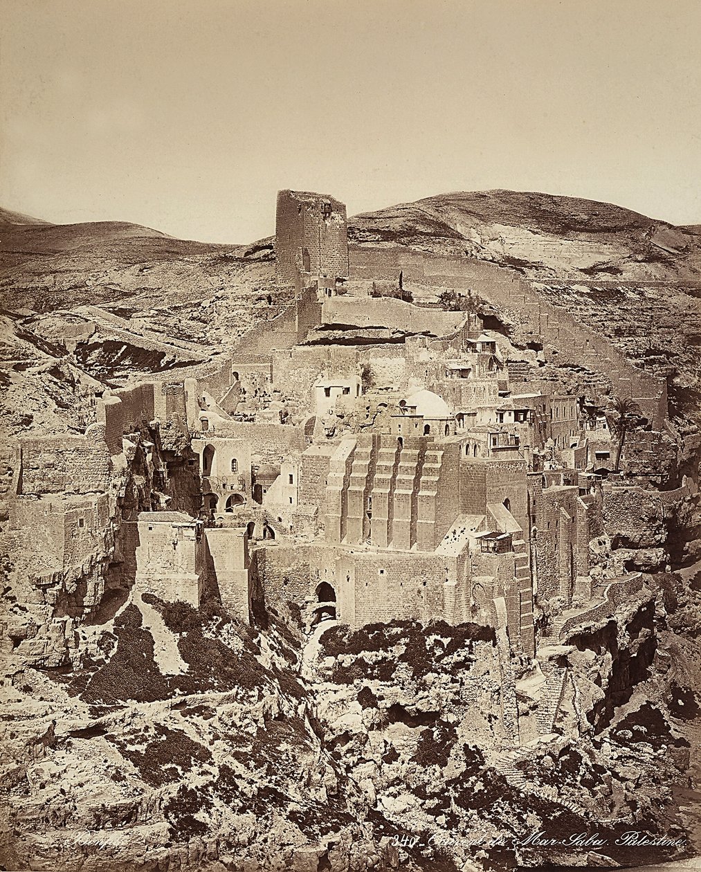 Kilátás a Mar Saba kolostorra, Izraelben alkotó: Félix Bonfils