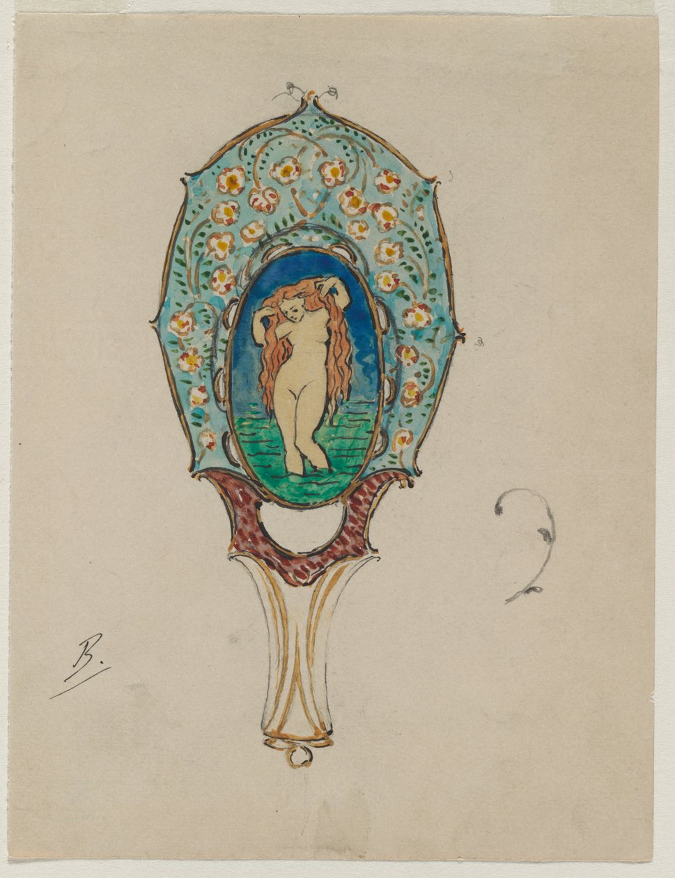 Tervezés kézi tükörhöz, c. 1900-1902. alkotó: Felix Bracquemond