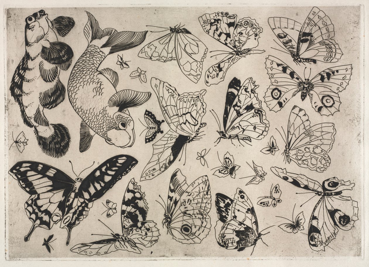 Vacsora Rousseau szolgáltatás: Pillangók és halak sz. 1866. 16. alkotó: Felix Bracquemond