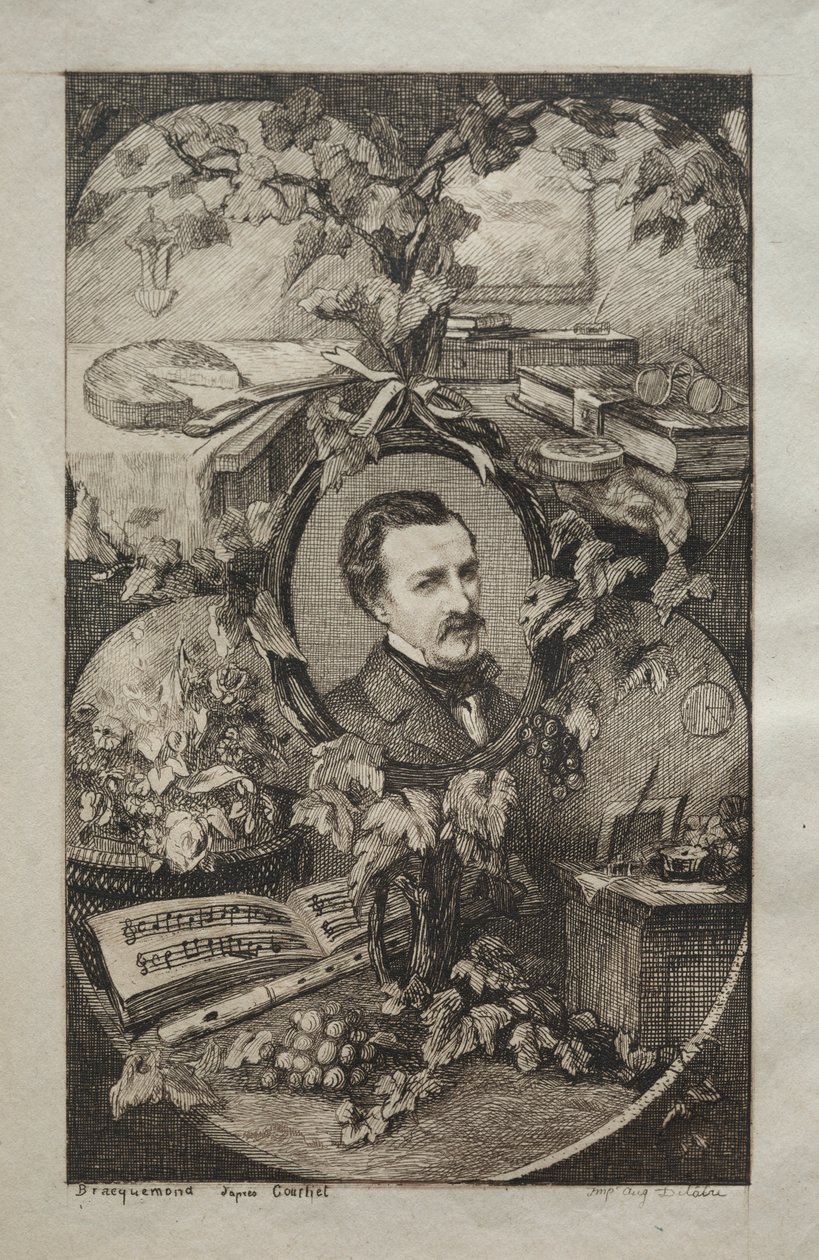 Címlap a "Champfleury új műveihez, A természet barátai:" Champfleury portréja, Gustave Courbet nyomán alkotó: Felix Bracquemond